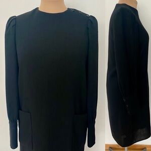 Vintage 60s Sheath Dress *Size 12* Button Shoulder Long Sleeve Column Dress